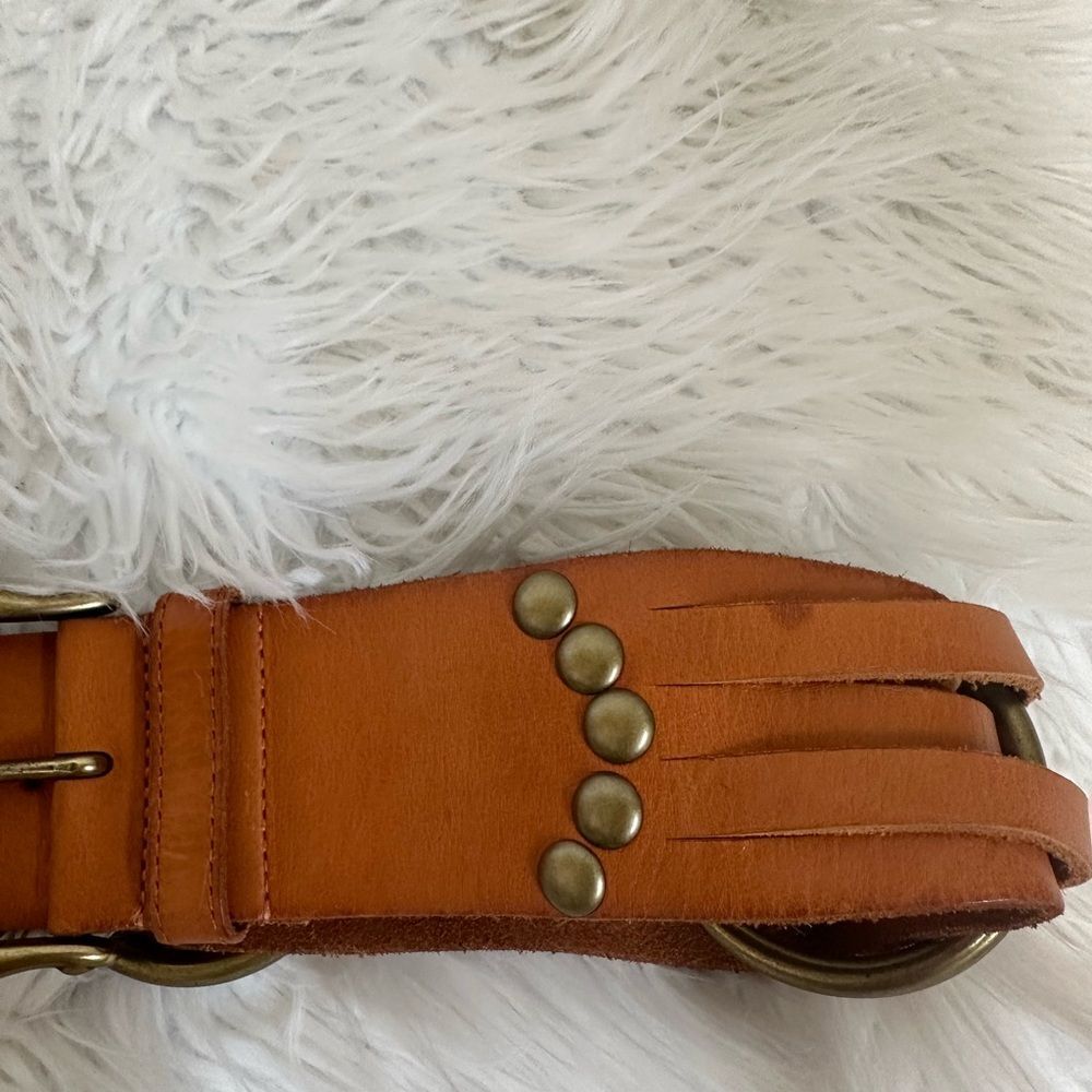 Linea Pelle Buckle Belt Woven Handmade Studded Genuine Leather Brown S - Picture 7 of 12